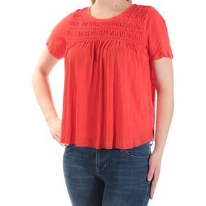 Free People Womens Linen Smocked Casual Top